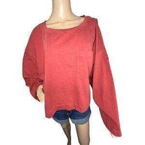 Calia By Carrie Underwood Red Boxy Long Sleeve T-Shirt With Pocket